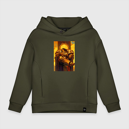 Детское худи оверсайз Император человечества восседает на золотом троне / Хаки – фото 1