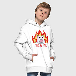 Толстовка оверсайз детская Cat - this is fine, цвет: белый — фото 2