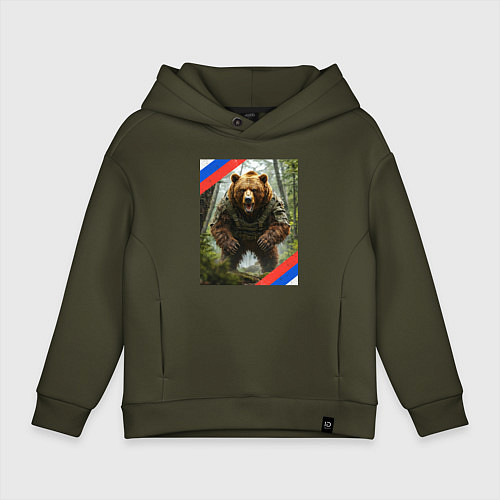 Детское худи оверсайз Потревожили медведя / Хаки – фото 1