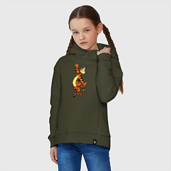 Толстовка оверсайз детская Винни пух - тигра, цвет: хаки — фото 2