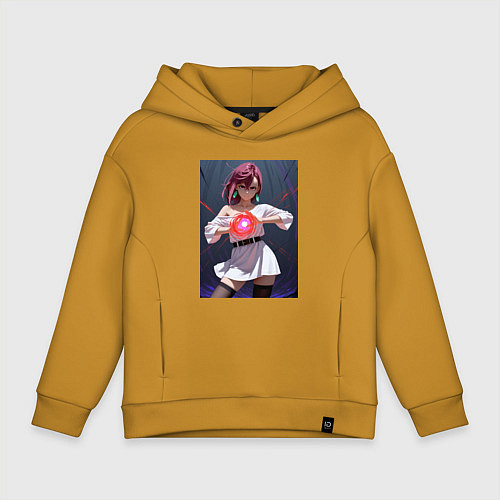 Детское худи оверсайз Дандадан: Момо фаербол / Горчичный – фото 1
