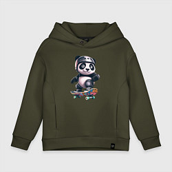 Толстовка оверсайз детская Cool panda on a skateboard - extreme, цвет: хаки