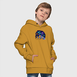 Толстовка оверсайз детская Космос над горами, цвет: горчичный — фото 2
