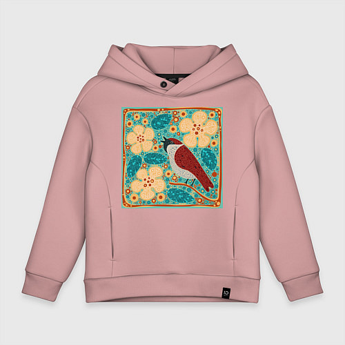 Детское худи оверсайз Воробей на ветке яблони / Пыльно-розовый – фото 1