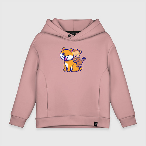 Детское худи оверсайз Собачка и обезьянка / Пыльно-розовый – фото 1
