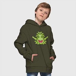 Толстовка оверсайз детская Cartoon monster with spikes green, цвет: хаки — фото 2