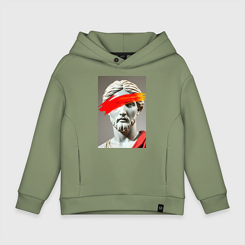 Детское худи оверсайз Античная статуя с красным штрихом / Авокадо – фото 1