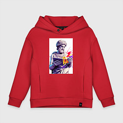 Толстовка оверсайз детская Античная статуя и граффити, цвет: красный