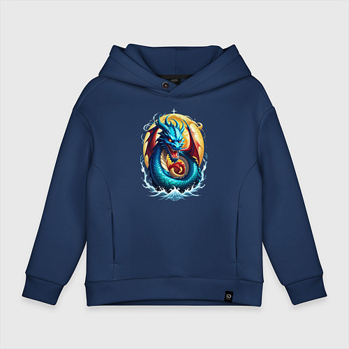 Детское худи оверсайз Водолей в тени дракона / Тёмно-синий – фото 1