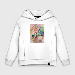 Толстовка оверсайз детская Пастельная тропическая абстракция, цвет: белый