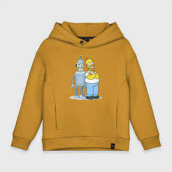 Толстовка оверсайз детская Гомер и Бендер, цвет: горчичный