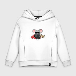 Толстовка оверсайз детская Супер мышь в очках с автоматом, цвет: белый