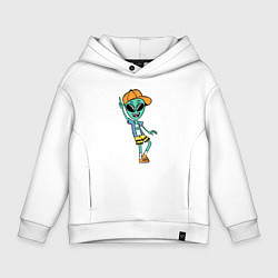 Толстовка оверсайз детская Инопланетянин в кепке танцует, цвет: белый