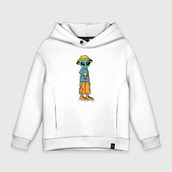 Толстовка оверсайз детская Инопланетянин в шляпе, цвет: белый