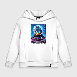 Толстовка оверсайз детская Даффи Дак в наушниках - киберпанк фантазия, цвет: белый