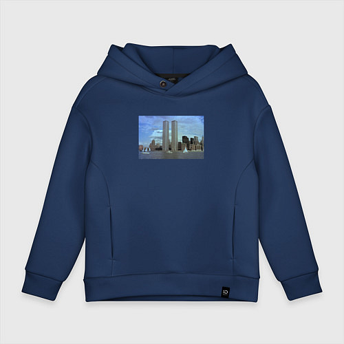 Детское худи оверсайз Башни близнецы - ретро ностальгия девяностых WTC / Тёмно-синий – фото 1