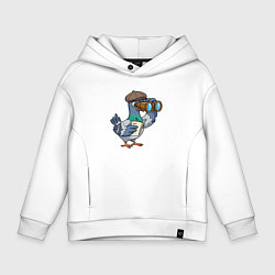 Толстовка оверсайз детская Голубь с биноклем, цвет: белый
