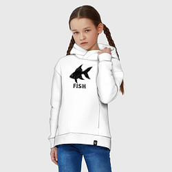 Толстовка оверсайз детская Черная рыба, цвет: белый — фото 2