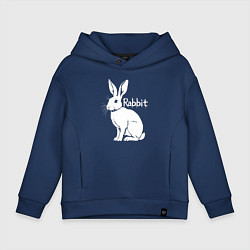 Толстовка оверсайз детская Белый кролик с надписью, цвет: тёмно-синий