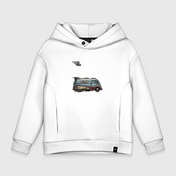 Толстовка оверсайз детская Ретрофутуристический летающий грузовик Milk, цвет: белый
