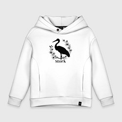 Толстовка оверсайз детская Аист среди цветов, цвет: белый