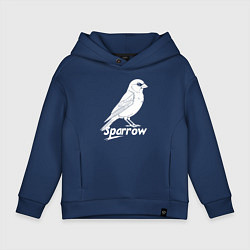 Толстовка оверсайз детская Воробей белый логотип, цвет: тёмно-синий