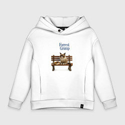 Толстовка оверсайз детская Форрест Гамп - кот на скамейке, цвет: белый