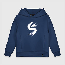 Толстовка оверсайз детская S силуэт в стиле глитч, цвет: тёмно-синий