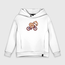 Толстовка оверсайз детская Ленивец на велике, цвет: белый