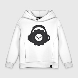 Толстовка оверсайз детская Логотип c лицом и шестернёй в наушниках, цвет: белый