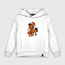 Детское худи оверсайз Лошадка распаковывает подарок