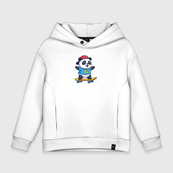 Толстовка оверсайз детская Милая панда на скейте, цвет: белый