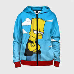 Толстовка на молнии детская Задумчивый Барт, цвет: 3D-красный