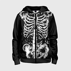 Толстовка на молнии детская Floral Skeleton, цвет: 3D-черный