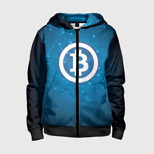 Детская толстовка на молнии Bitcoin Blue / 3D-Черный – фото 1