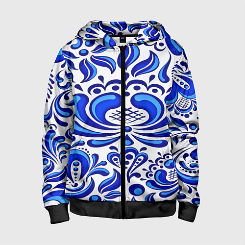 Детская толстовка на молнии Роспись гжель / 3D-Черный – фото 1