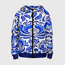 Толстовка на молнии детская Роспись гжель, цвет: 3D-синий