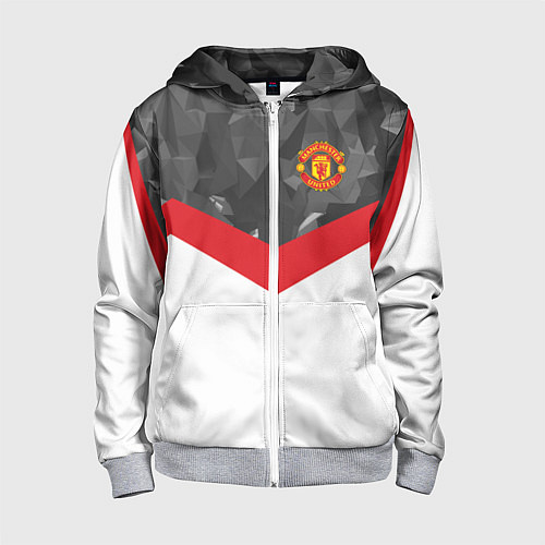 Детская толстовка на молнии Man United FC: Grey Polygons / 3D-Меланж – фото 1