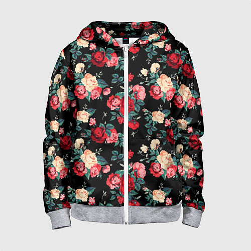 Детская толстовка на молнии Кустовые розы / 3D-Меланж – фото 1