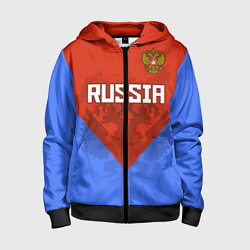 Детская толстовка на молнии Russia Red & Blue / 3D-Черный – фото 1