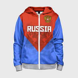 Толстовка на молнии детская Russia Red & Blue, цвет: 3D-меланж
