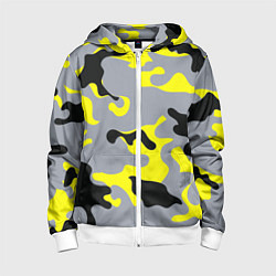 Толстовка на молнии детская Yellow & Grey Camouflage, цвет: 3D-белый