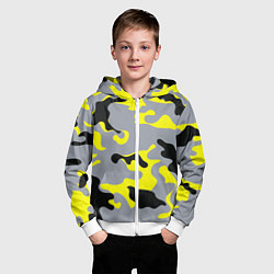 Толстовка на молнии детская Yellow & Grey Camouflage, цвет: 3D-белый — фото 2