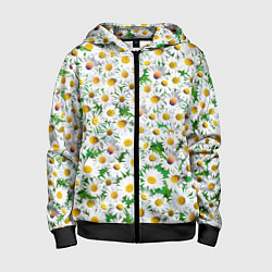 Толстовка на молнии детская Полевые ромашки, цвет: 3D-черный