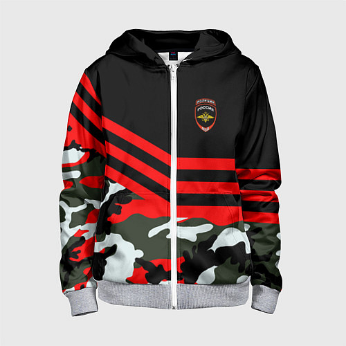 Детская толстовка на молнии Полиция: Камуфляж / 3D-Меланж – фото 1