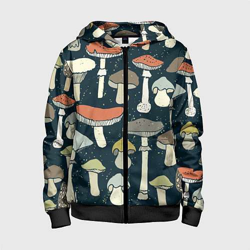 Детская толстовка на молнии Грибной лес / 3D-Черный – фото 1