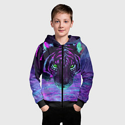 Толстовка на молнии детская Неоновый тигр, цвет: 3D-черный — фото 2