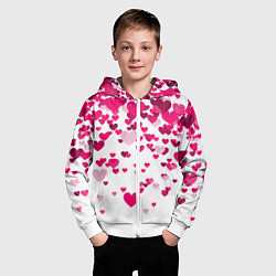 Толстовка на молнии детская Сердца розовые падают, цвет: 3D-белый — фото 2