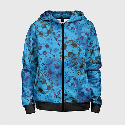 Детская толстовка на молнии Футбольные мячи / 3D-Черный – фото 1