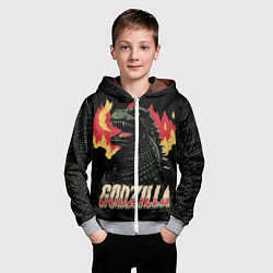 Толстовка на молнии детская Flame Godzilla, цвет: 3D-меланж — фото 2